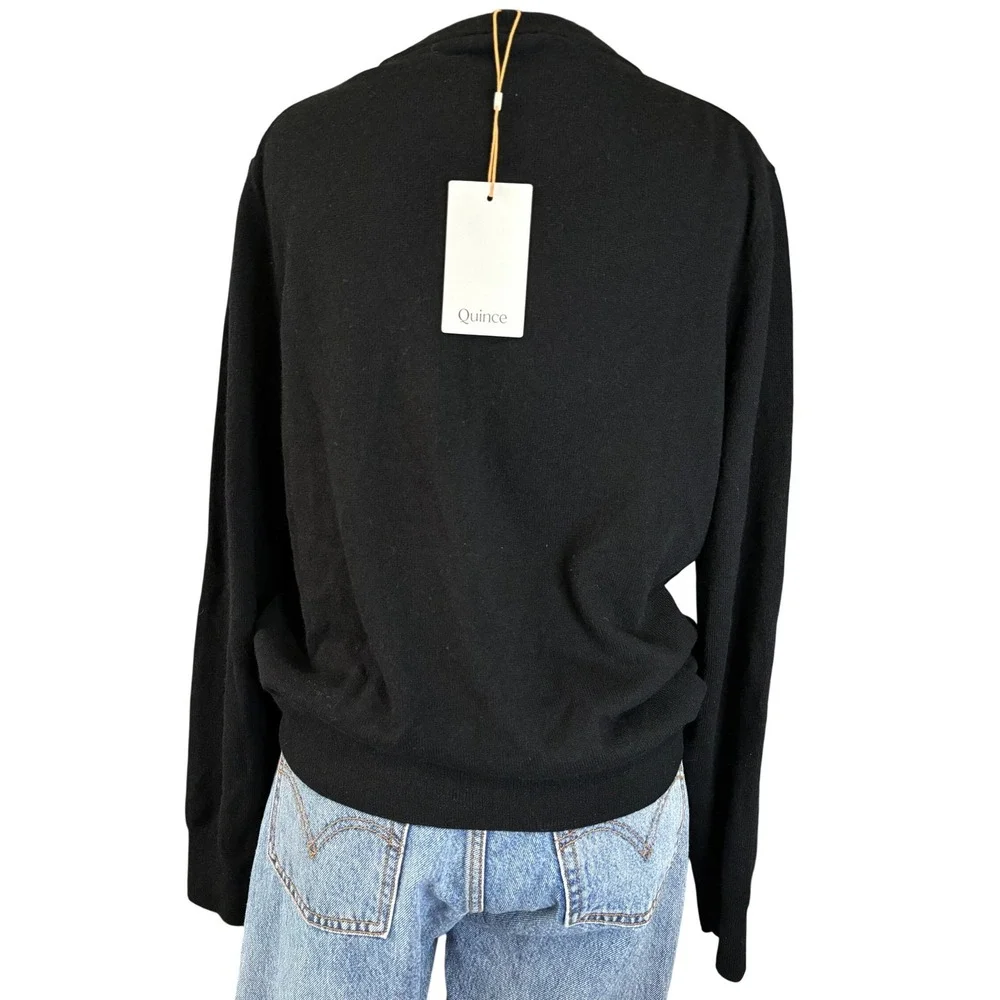 Quince Sweater Women L Black 100% Mongolian Cashmere Crewneck Long Sleeve NWT - Picture 3 of 6